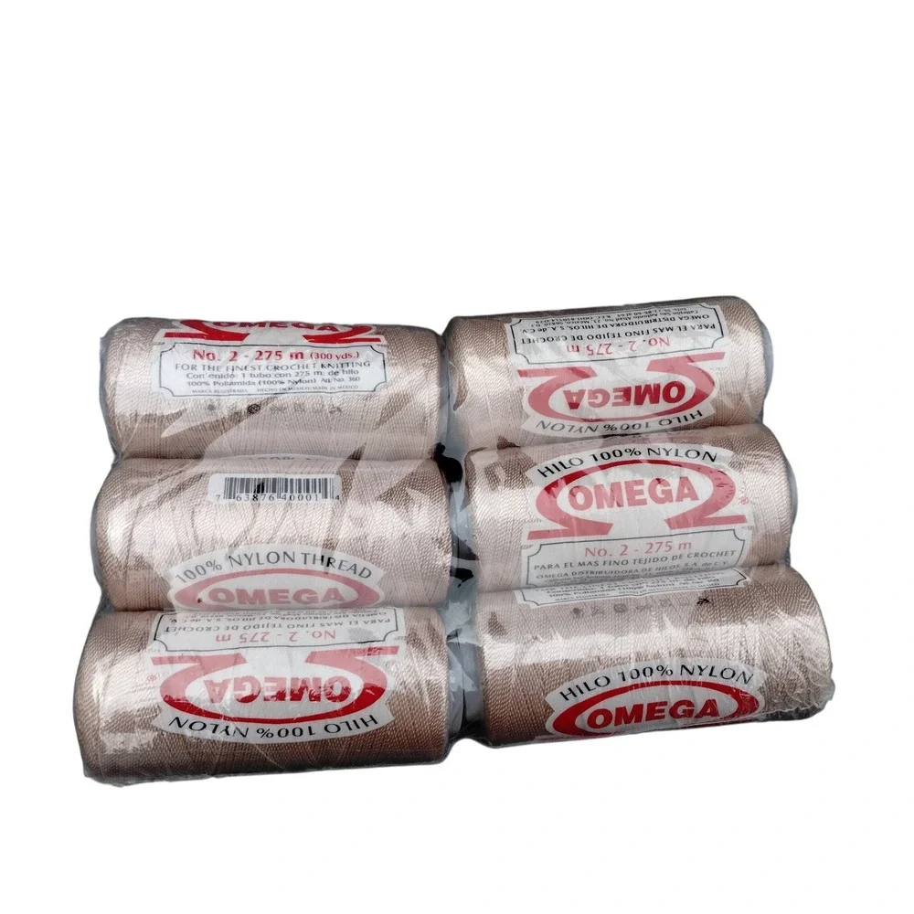 Omega No 2 Nylon Thread 275m 300yds Beige Champagne Crochet Knitting 9 Spools